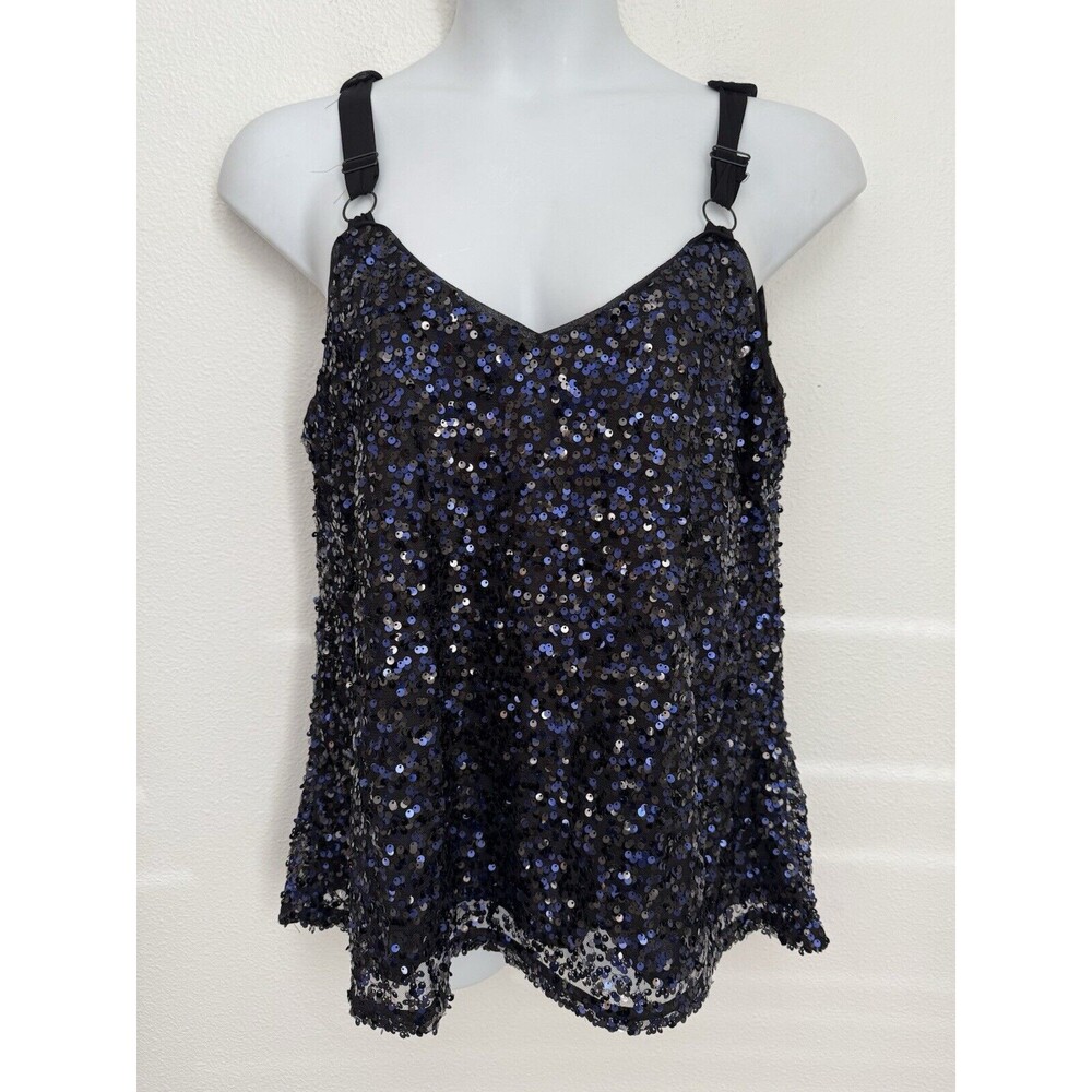 city chic 18w Tank Top Sequin Sparkle Party Thick Strap Blue V Neck Cocktail EUC